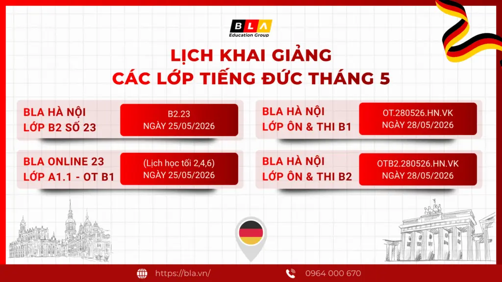 Lịch khai giảng khóa học tiếng Đức 2 05 2026