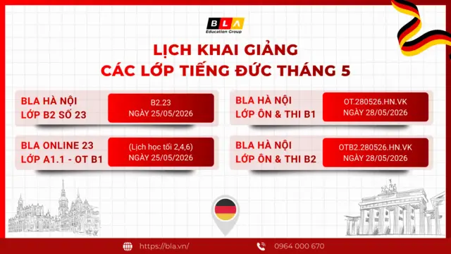 Lịch khai giảng khóa học tiếng Đức 2 05 2026